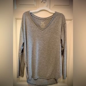 Grey Striped Jersey V Neck Tunic Athleisure M